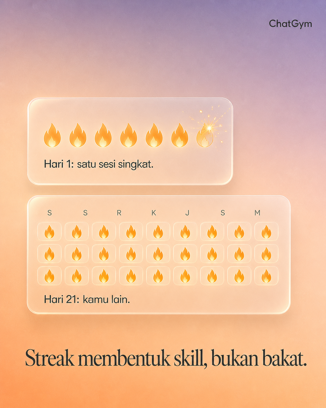 Konsep iklan ChatGym 17: Lima menit sehari, naik diam-diam